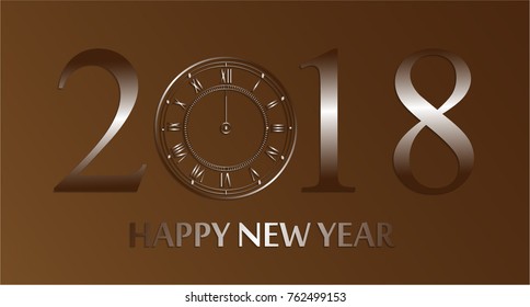 Vector 2018 Happy New Year card with gold shiny clock on black background. 2018. New Year 2018. Happy New Year greeting card, 