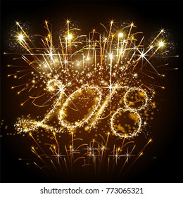 Vector 2018 Happy New Year background with golden light