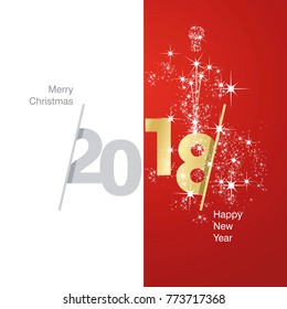 Vector 2018 Happy New Year firework white gold red background