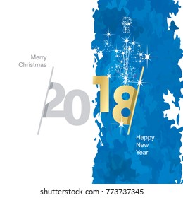 Vector 2018 Happy New Year firework white gold blue abstract background