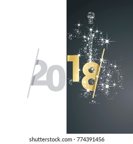 Vector 2018 Happy New Year firework white gold black card