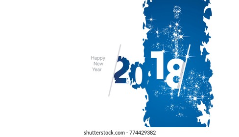 Vector 2018 Happy New Year firework white blue brush art background