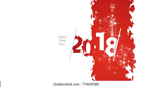 Vector 2018 Happy New Year firework white red brush art background