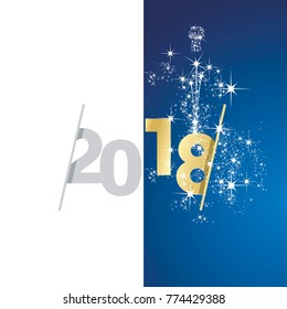 Vector 2018 Happy New Year firework white gold blue card