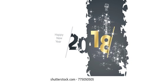 Vector 2018 Happy New Year firework white gold black brush art background
