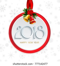 Vector 2018 Happy New Year background with christmas bells and snowflakes