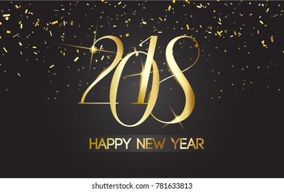 Vector 2018. happy New Year Black background with gold. premium design template
