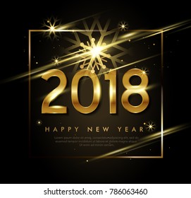 Vector 2018 Happy New Year background with golden snowflake and stripes elements