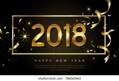 Vector 2018 Happy New Year background with golden snowflake and stripes elements