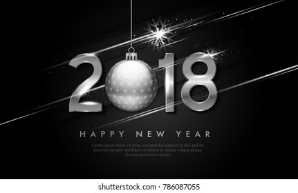 Vector 2018 Happy New Year background with white snowflake and shiny stripes elements