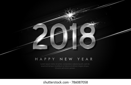 Vector 2018 Happy New Year background with white snowflake and shiny stripes elements