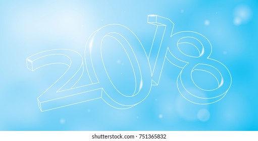 Vector 2018 new year banner background illustration. 3d wireframe sign on blured background with flares. Modern greeting design template.