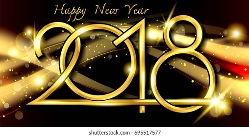 Vector 2018 New Year Black background with gold glitter confetti splatter texture. Festive premium design template for holiday greeting card, invitation, calendar poster, banner