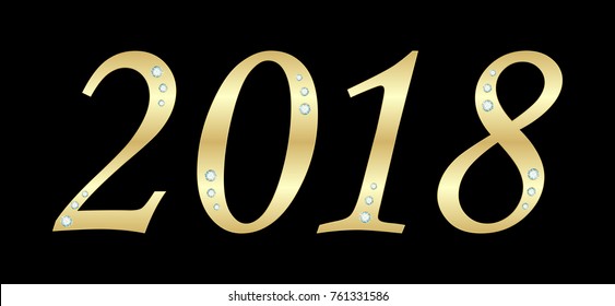 Vector 2018 New Year Black background with gold glitter confetti splatter texture. Festive premium design template for holiday greeting card, invitation, calendar poster, banner
