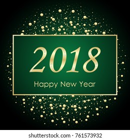 Vector 2018 New Year Black background with gold glitter confetti splatter texture. Festive premium design template for holiday greeting card, invitation, calendar poster, banner