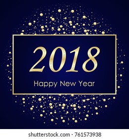 Vector 2018 New Year Black background with gold glitter confetti splatter texture. Festive premium design template for holiday greeting card, invitation, calendar poster, banner