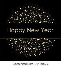 Vector 2018 New Year Black background with gold glitter confetti splatter texture. Festive premium design template for holiday greeting card, invitation