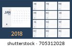 Vector of 2018 new year calendar in clean minimal table simple style and blue and yellow color,Holiday event planner,Week Starts Sunday,A5 size.