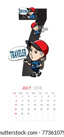 Vector of 2018 new year calendar in Format The Character Man Wearing Hat with Many Movements on Months in Calendar