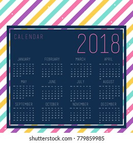 Vector of 2018 new year calendar template design, in clean minimalist simple style, modern, and square pattern background