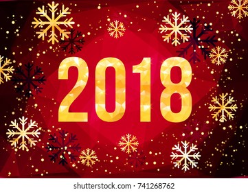 Vector 2018 New Year card with golden snowflakes