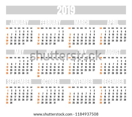 vector 2019 annual monthly calendar design stock vector royalty annual monthly calendar