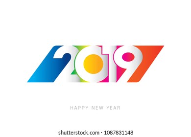 Vector 2019 Happy New Year design with text on white background.