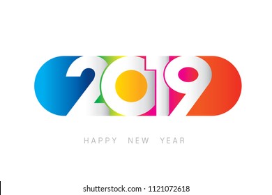 Vector 2019 Happy New Year design with text on white background.