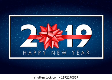 Vector 2019 Happy New Year background with red gift bow