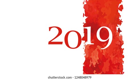 Vector 2019 Happy New Year white red watercolor art background