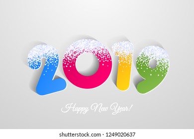Vector 2019 Happy New Year colorful background with snow