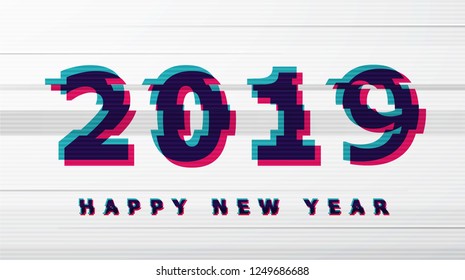Vector 2019 Happy New Year background with modern Digital Glitch effect.
