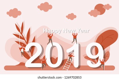 Vector 2019 Happy New Year background,Happy New Year 2019 greeting design. Vector illustration with text. Flat design on abstract background flat design style vector graphic illustration
