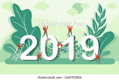 Vector 2019 Happy New Year background,Happy New Year 2019 greeting design. Vector illustration with text. Flat design on abstract background flat design style vector graphic illustration
