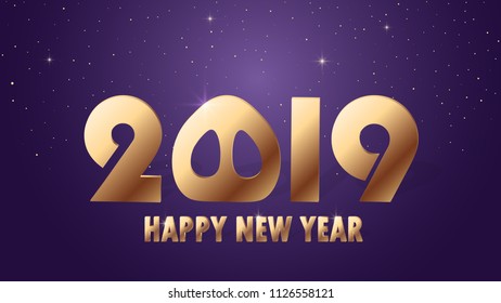 Vector 2019 New Year Black background with gold glitter confetti splatter texture. Festive premium design template for holiday greeting card, invitation, calendar poster, banner