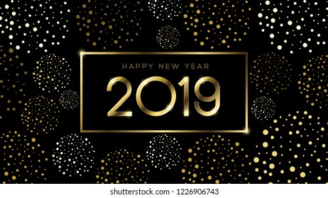 Vector 2019 New Year Black Background. Festive Premium Design Template For Holiday Greeting Card, Invitation, And Banner.