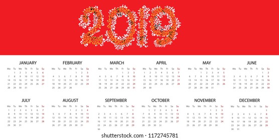 Vector of 2019 new year calendar .