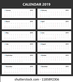 Vector of 2019 new year calendar landscape design.