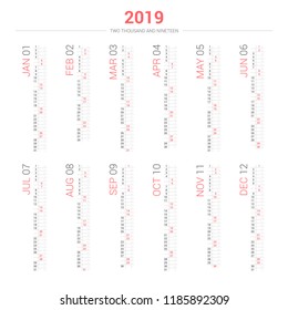 Vector of 2019 new year calendar portrait design.