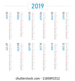 Vector of 2019 new year calendar portrait design.