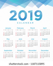 Vector of 2019 new year calendar template Design  with simple background and minimalist concept