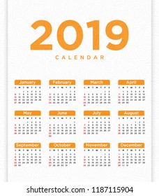 Vector of 2019 new year calendar template Design  with ornament line 