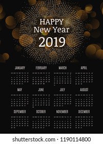 Vector of 2019 new year calendar in clean minimal simple style
