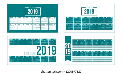 Vector of 2019 new year calendar set in clean minimal table simple in modern color,Holiday event planner,Week Starts Sunday.