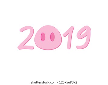 Vector 2019 new year pig symbol isolated on white background 