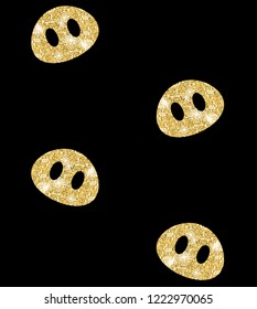 vector 2019 New Year of a yellow pig gold glitter pig snout pattern  isolated on black background