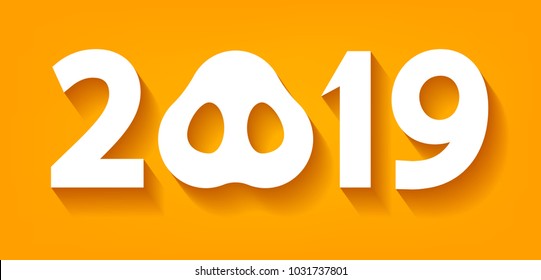 Vector 2019 numbers with zero as pig nose new year template for calendar page or greeting card typography poster