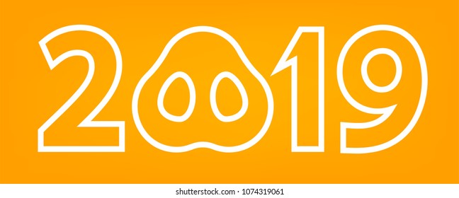 Vector 2019 numbers with zero as pig nose new year template for calendar page or greeting card typography poster outline