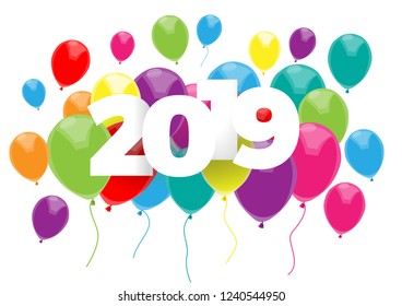 Vector 2019  poster, banner with text and balloons