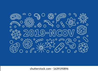 Vector 2019-ncov concept horizontal outline illustration on blue background